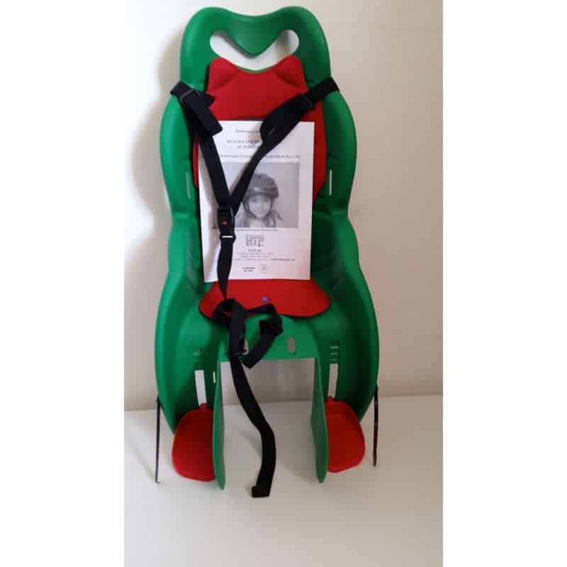 SIÈGE DE VÉLO ENFANT KIKI CS 202 JUSQU'À 15 Kg, VERT-ROUGE